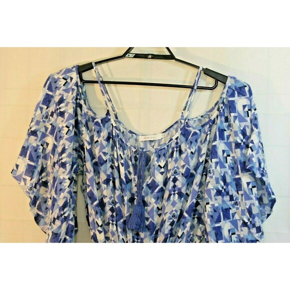 Ark NC Bohemian Romper Blue Geometric Off Shoulder Shorts One Piece Size M - Picture 3 of 5